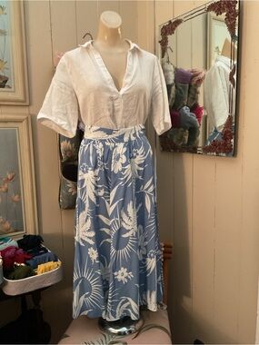 Trashy Diva L’Amour 1940s Style Blue and White A-Line Floral Midi Skirt Size 12